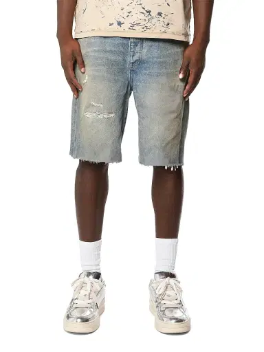 Purple Brand Men's Distressed Denim Shorts - Mid Indigo - Size 38 | Thumbnail 1 Purple Brand Men's Distressed Denim Shorts - Mid Indigo - Size 38 | Thumbnail 1