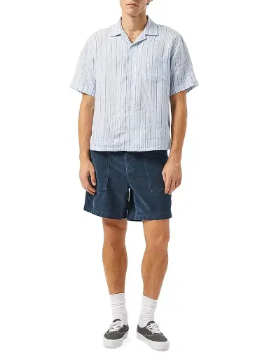 Corridor Men's Broadstriped Linen Camp Shirt - Blue | Thumbnail 2 Corridor Men's Broadstriped Linen Camp Shirt - Blue | Thumbnail 2