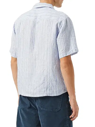 Corridor Men's Broadstriped Linen Camp Shirt - Blue | Thumbnail 3 Corridor Men's Broadstriped Linen Camp Shirt - Blue | Thumbnail 3