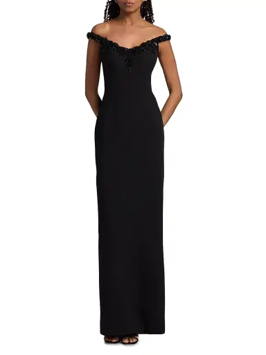 PAMELLA ROLAND Women's Embellished Crepe Off-the-Shoulder Column Gown - Black - Size 10 | Thumbnail 2 PAMELLA ROLAND Women's Embellished Crepe Off-the-Shoulder Column Gown - Black - Size 10 | Thumbnail 2