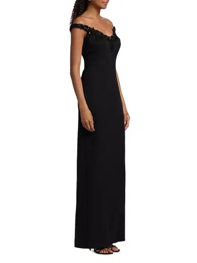 PAMELLA ROLAND Women's Embellished Crepe Off-the-Shoulder Column Gown - Black - Size 10 | Thumbnail 4 PAMELLA ROLAND Women's Embellished Crepe Off-the-Shoulder Column Gown - Black - Size 10 | Thumbnail 4