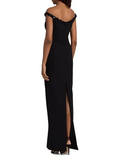 PAMELLA ROLAND Women's Embellished Crepe Off-the-Shoulder Column Gown - Black - Size 10 | Thumbnail 5 PAMELLA ROLAND Women's Embellished Crepe Off-the-Shoulder Column Gown - Black - Size 10 | Thumbnail 5