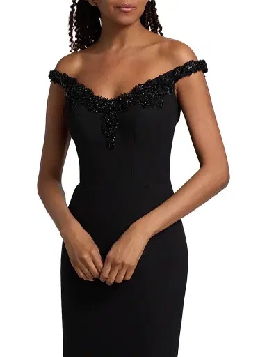 PAMELLA ROLAND Women's Embellished Crepe Off-the-Shoulder Column Gown - Black - Size 10 | Thumbnail 6 PAMELLA ROLAND Women's Embellished Crepe Off-the-Shoulder Column Gown - Black - Size 10 | Thumbnail 6