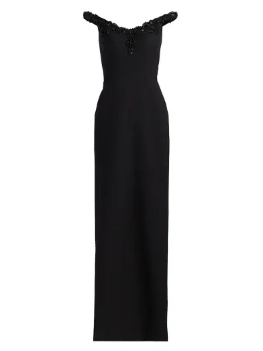 PAMELLA ROLAND Women's Embellished Crepe Off-the-Shoulder Column Gown - Black - Size 10 | Thumbnail 1 PAMELLA ROLAND Women's Embellished Crepe Off-the-Shoulder Column Gown - Black - Size 10 | Thumbnail 1
