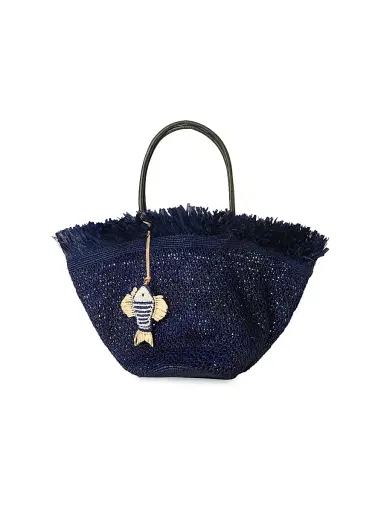 BTB Los Angeles Women's Trina Fringe-Trim Straw Tote Bag - Navy | Thumbnail 1 BTB Los Angeles Women's Trina Fringe-Trim Straw Tote Bag - Navy | Thumbnail 1