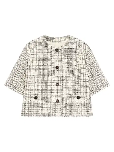 Valentino Garavani Women's Square Tweed Jacket - Vanilla Black | Thumbnail 1 Valentino Garavani Women's Square Tweed Jacket - Vanilla Black | Thumbnail 1