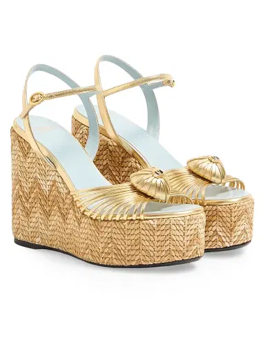 Valentino Garavani Women's Coeur Royal 110MM Wedge Sandals in Laminated Nappa - Natural | Thumbnail 2 Valentino Garavani Women's Coeur Royal 110MM Wedge Sandals in Laminated Nappa - Natural | Thumbnail 2