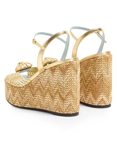 Valentino Garavani Women's Coeur Royal 110MM Wedge Sandals in Laminated Nappa - Natural | Thumbnail 3 Valentino Garavani Women's Coeur Royal 110MM Wedge Sandals in Laminated Nappa - Natural | Thumbnail 3
