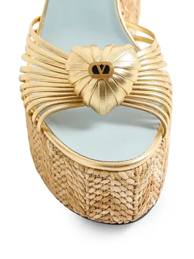 Valentino Garavani Women's Coeur Royal 110MM Wedge Sandals in Laminated Nappa - Natural | Thumbnail 5 Valentino Garavani Women's Coeur Royal 110MM Wedge Sandals in Laminated Nappa - Natural | Thumbnail 5