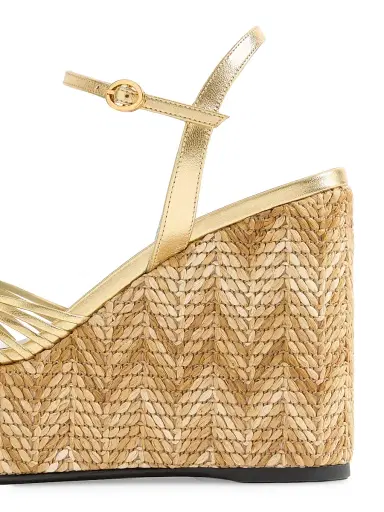 Valentino Garavani Women's Coeur Royal 110MM Wedge Sandals in Laminated Nappa - Natural | Thumbnail 6 Valentino Garavani Women's Coeur Royal 110MM Wedge Sandals in Laminated Nappa - Natural | Thumbnail 6