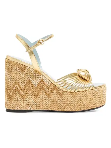 Valentino Garavani Women's Coeur Royal 110MM Wedge Sandals in Laminated Nappa - Natural | Thumbnail 1 Valentino Garavani Women's Coeur Royal 110MM Wedge Sandals in Laminated Nappa - Natural | Thumbnail 1