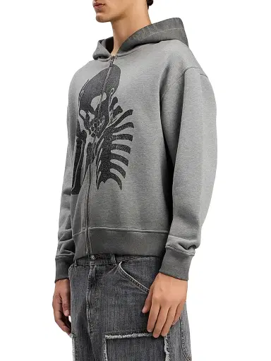 Palm Angels Men's Skull-Print Logo Zip-Front Hoodie - Melange Grey Black | Thumbnail 3 Palm Angels Men's Skull-Print Logo Zip-Front Hoodie - Melange Grey Black | Thumbnail 3