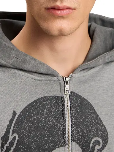Palm Angels Men's Skull-Print Logo Zip-Front Hoodie - Melange Grey Black | Thumbnail 5 Palm Angels Men's Skull-Print Logo Zip-Front Hoodie - Melange Grey Black | Thumbnail 5