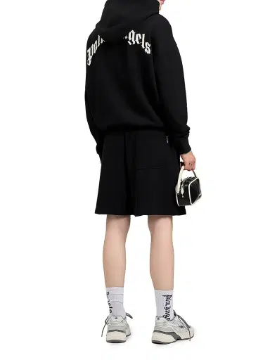 Palm Angels Men's Waist Logo Cotton Sweat Shorts - Black Red | Thumbnail 2 Palm Angels Men's Waist Logo Cotton Sweat Shorts - Black Red | Thumbnail 2