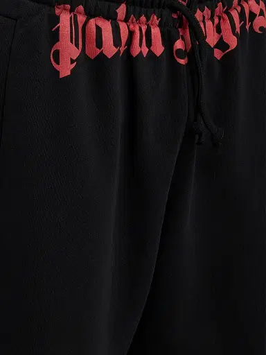 Palm Angels Men's Waist Logo Cotton Sweat Shorts - Black Red | Thumbnail 6 Palm Angels Men's Waist Logo Cotton Sweat Shorts - Black Red | Thumbnail 6
