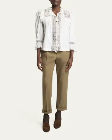 Saint Laurent Lace-Yoke Ruffle Poplin Blouse | Thumbnail 2 Saint Laurent Lace-Yoke Ruffle Poplin Blouse | Thumbnail 2