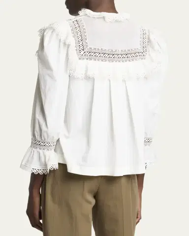 Saint Laurent Lace-Yoke Ruffle Poplin Blouse | Thumbnail 3 Saint Laurent Lace-Yoke Ruffle Poplin Blouse | Thumbnail 3