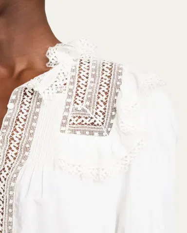 Saint Laurent Lace-Yoke Ruffle Poplin Blouse | Thumbnail 5 Saint Laurent Lace-Yoke Ruffle Poplin Blouse | Thumbnail 5