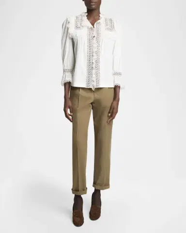 Saint Laurent Lace-Yoke Ruffle Poplin Blouse | Thumbnail 6 Saint Laurent Lace-Yoke Ruffle Poplin Blouse | Thumbnail 6