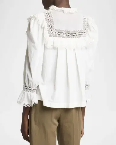 Saint Laurent Lace-Yoke Ruffle Poplin Blouse | Thumbnail 7 Saint Laurent Lace-Yoke Ruffle Poplin Blouse | Thumbnail 7