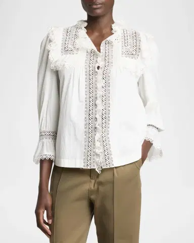 Saint Laurent Lace-Yoke Ruffle Poplin Blouse | Thumbnail 8 Saint Laurent Lace-Yoke Ruffle Poplin Blouse | Thumbnail 8