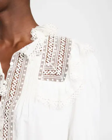 Saint Laurent Lace-Yoke Ruffle Poplin Blouse | Thumbnail 9 Saint Laurent Lace-Yoke Ruffle Poplin Blouse | Thumbnail 9