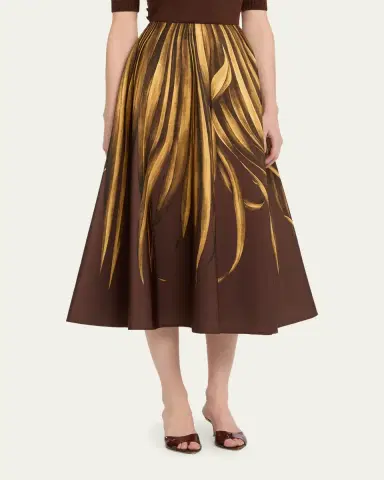Oscar de la Renta Palm-Print Faille Midi Skirt | Thumbnail 3 Oscar de la Renta Palm-Print Faille Midi Skirt | Thumbnail 3