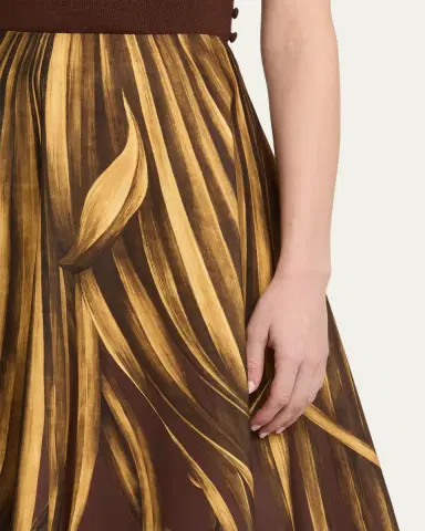 Oscar de la Renta Palm-Print Faille Midi Skirt | Thumbnail 4 Oscar de la Renta Palm-Print Faille Midi Skirt | Thumbnail 4