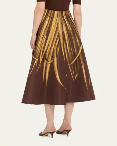 Oscar de la Renta Palm-Print Faille Midi Skirt | Thumbnail 5 Oscar de la Renta Palm-Print Faille Midi Skirt | Thumbnail 5