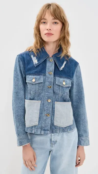GANNI Patchwork Denim Short Jacket Mid Blue Vintage | Thumbnail 2 GANNI Patchwork Denim Short Jacket Mid Blue Vintage | Thumbnail 2