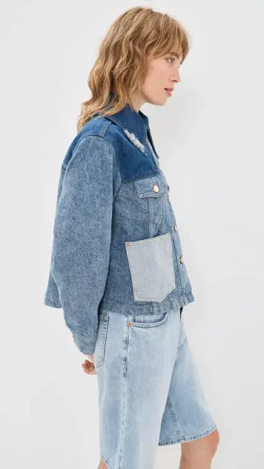 GANNI Patchwork Denim Short Jacket Mid Blue Vintage | Thumbnail 4 GANNI Patchwork Denim Short Jacket Mid Blue Vintage | Thumbnail 4