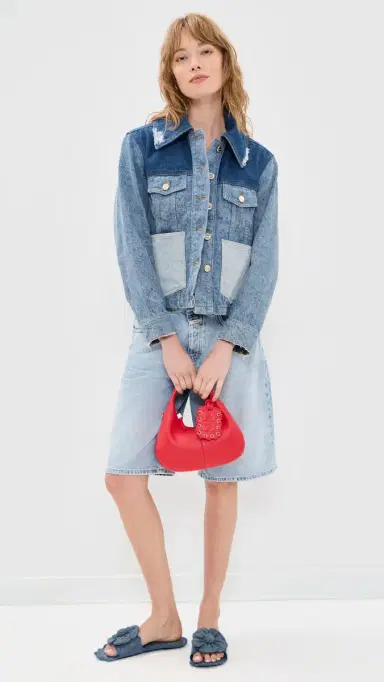 GANNI Patchwork Denim Short Jacket Mid Blue Vintage | Thumbnail 5 GANNI Patchwork Denim Short Jacket Mid Blue Vintage | Thumbnail 5