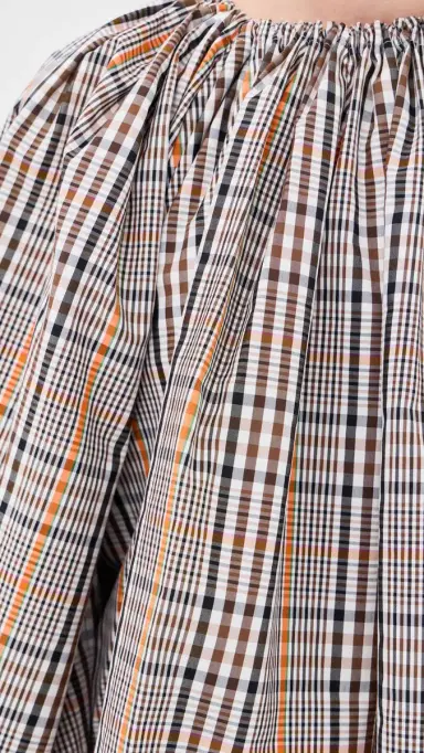 A.W.A.K.E. MODE A. W.A. K.E. MODE One-Sleeve Voluminous Top Brown Check | Thumbnail 6 A.W.A.K.E. MODE A. W.A. K.E. MODE One-Sleeve Voluminous Top Brown Check | Thumbnail 6