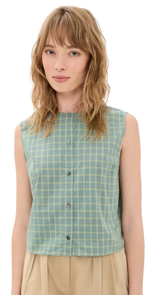 laid Button Down Tank Top Green Multi - V52 laid Button Down Tank Top Green Multi - V52
