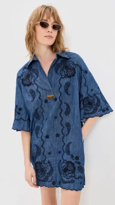 Zimmermann Aster Embroidered Denim Mini Dress Railway Blue | Thumbnail 2 Zimmermann Aster Embroidered Denim Mini Dress Railway Blue | Thumbnail 2