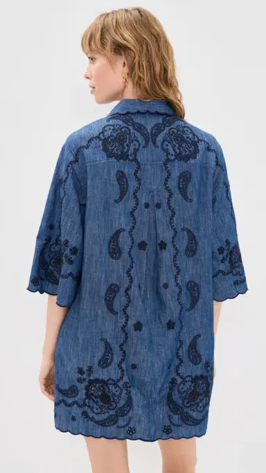Zimmermann Aster Embroidered Denim Mini Dress Railway Blue | Thumbnail 3 Zimmermann Aster Embroidered Denim Mini Dress Railway Blue | Thumbnail 3