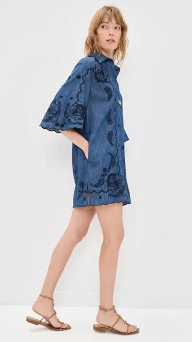 Zimmermann Aster Embroidered Denim Mini Dress Railway Blue | Thumbnail 4 Zimmermann Aster Embroidered Denim Mini Dress Railway Blue | Thumbnail 4