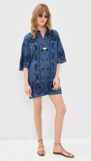 Zimmermann Aster Embroidered Denim Mini Dress Railway Blue | Thumbnail 5 Zimmermann Aster Embroidered Denim Mini Dress Railway Blue | Thumbnail 5