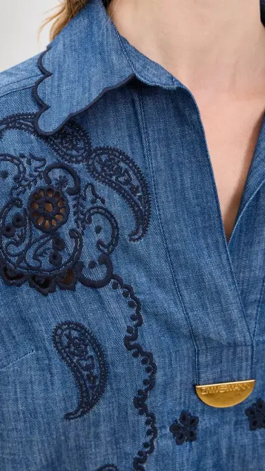 Zimmermann Aster Embroidered Denim Mini Dress Railway Blue | Thumbnail 6 Zimmermann Aster Embroidered Denim Mini Dress Railway Blue | Thumbnail 6