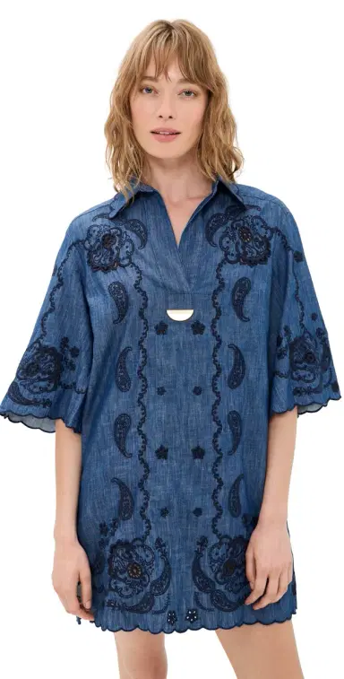 Zimmermann Aster Embroidered Denim Mini Dress Railway Blue | Thumbnail 1 Zimmermann Aster Embroidered Denim Mini Dress Railway Blue | Thumbnail 1