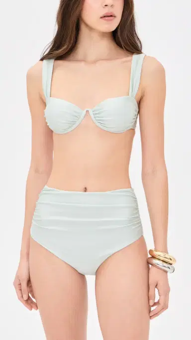 Simkhai Teya High Waisted Ruched Bikini Bottoms Mint M | Thumbnail 4 Simkhai Teya High Waisted Ruched Bikini Bottoms Mint M | Thumbnail 4