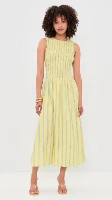 House of Sunny Striped Ruched Mesh Dress Butter | Thumbnail 2 House of Sunny Striped Ruched Mesh Dress Butter | Thumbnail 2