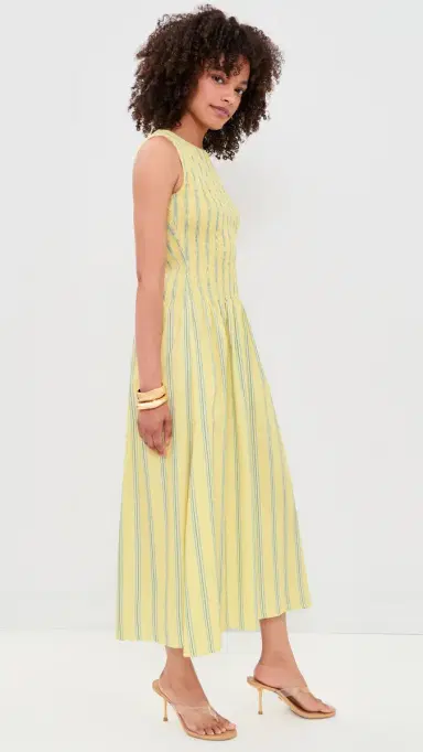 House of Sunny Striped Ruched Mesh Dress Butter | Thumbnail 4 House of Sunny Striped Ruched Mesh Dress Butter | Thumbnail 4