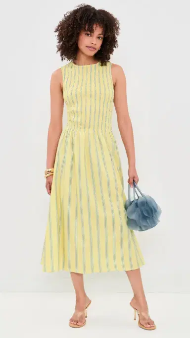 House of Sunny Striped Ruched Mesh Dress Butter | Thumbnail 5 House of Sunny Striped Ruched Mesh Dress Butter | Thumbnail 5