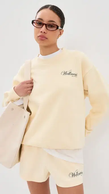 Sporty & Rich Avenue Crew Neck Sweatshirt Almond Navy | Thumbnail 2 Sporty & Rich Avenue Crew Neck Sweatshirt Almond Navy | Thumbnail 2