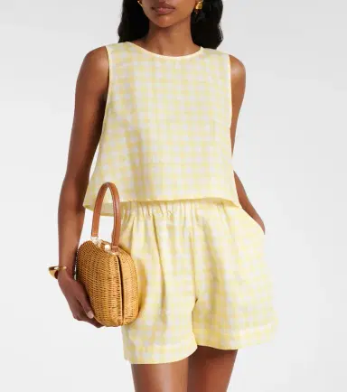 Asceno Kobe gingham linen and cotton crop top | Thumbnail 3 Asceno Kobe gingham linen and cotton crop top | Thumbnail 3