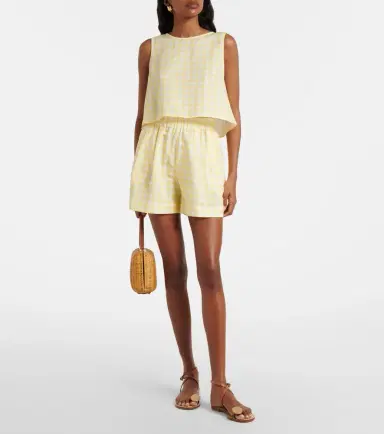 Asceno Kobe gingham linen and cotton crop top | Thumbnail 5 Asceno Kobe gingham linen and cotton crop top | Thumbnail 5