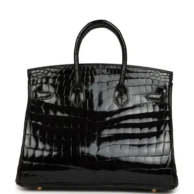 HERMÈS Hermes Birkin 25 Black Shiny Niloticus Crocodile Gold Hardware | Thumbnail 4 HERMÈS Hermes Birkin 25 Black Shiny Niloticus Crocodile Gold Hardware | Thumbnail 4