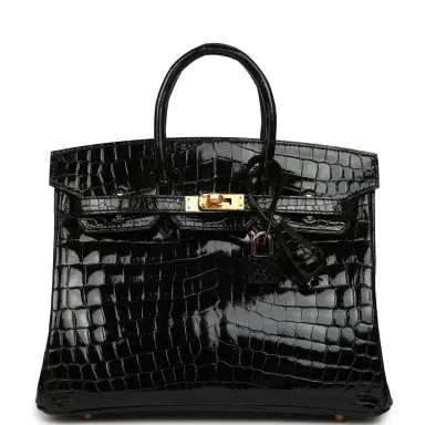 HERMÈS Hermes Birkin 25 Black Shiny Niloticus Crocodile Gold Hardware | Thumbnail 1 HERMÈS Hermes Birkin 25 Black Shiny Niloticus Crocodile Gold Hardware | Thumbnail 1