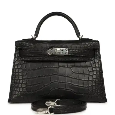 HERMÈS Hermes Kelly Sellier 20 Black Matte Alligator Palladium Hardware | Thumbnail 1 HERMÈS Hermes Kelly Sellier 20 Black Matte Alligator Palladium Hardware | Thumbnail 1